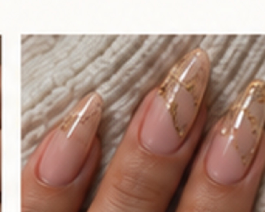 Nude manicure with delicate gold details