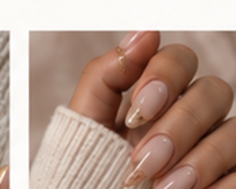 Glossy nude almond manicure